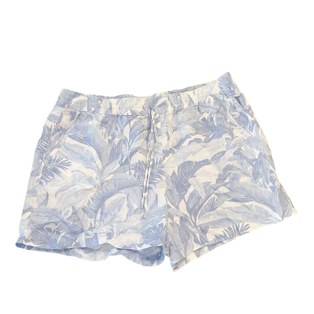 Tommy Bahama XL Blue White Floral Linen Drawstring 5" Shorts Pockets Resort